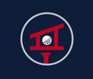 Logo of a golf club and ball on a dark blue background